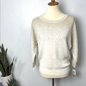 Charter Club Vtg Cream Dolman Shine Crew Neck Sweater NWT Size Small